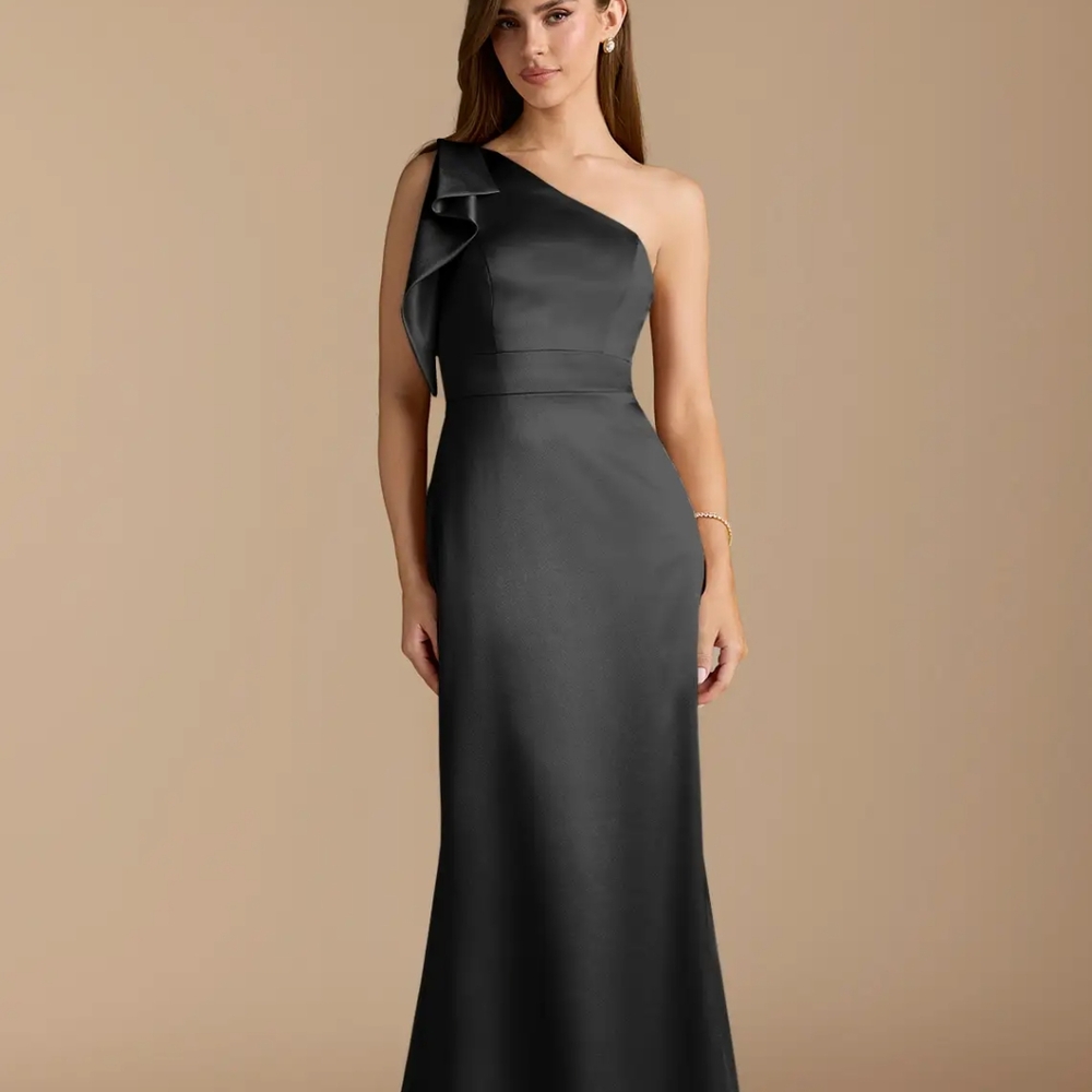 Azazie Rinna StretchBlack Mermaid One Shoulder Stretch Crepe Dress